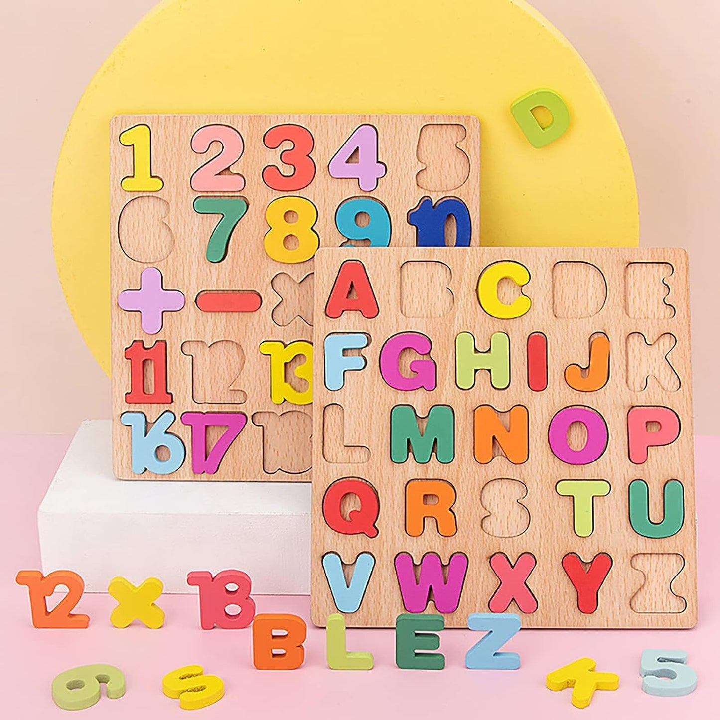 Wooden ABCD Puzzle Board – Kids Learning Toy (Alphabets, Numbers & Shapes)